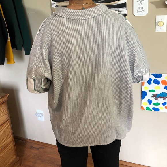 Mix-Match Green Striped Button-Down Blouse - Picture 4 of 6